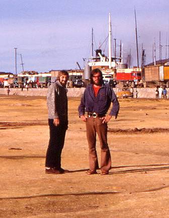 Dave and Rog on the docks at Puno, Peru.